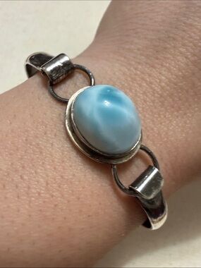 Sterling Silver 925 Larimar Oval Stone Bracelet